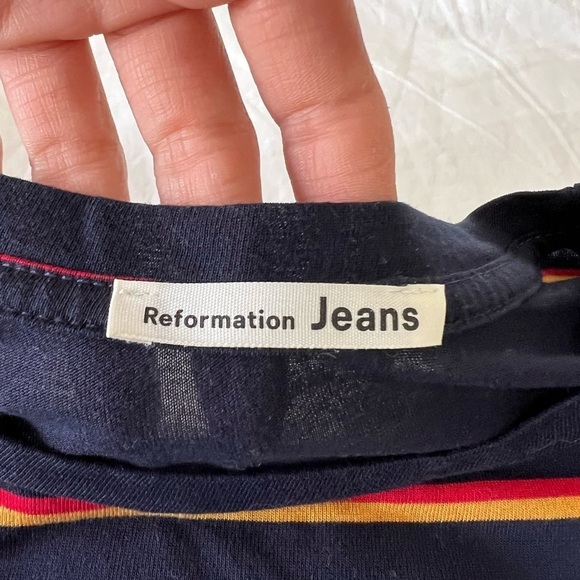 Reformation Blue Striped Chloe Long Sleeve Crop Top Size Small - Picture 7 of 10